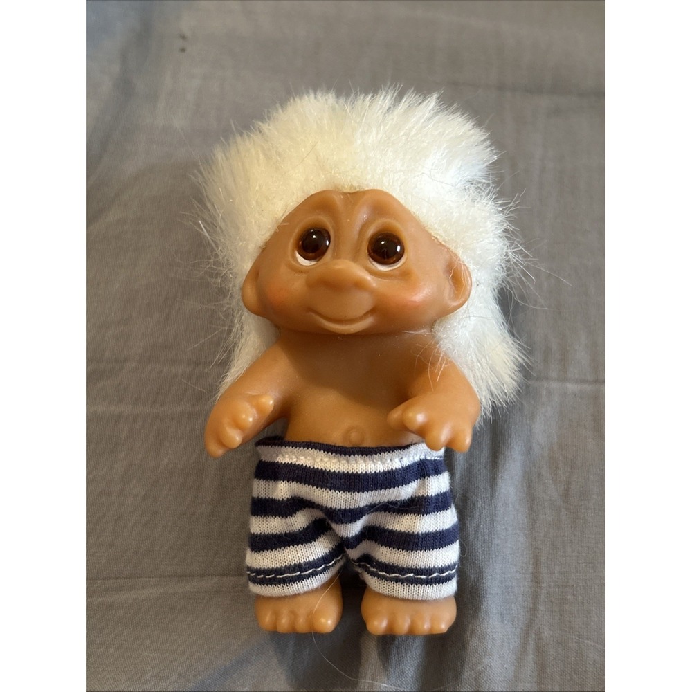 Vintage 1980s Dam Norfin Toddler Troll Doll Standing Up Baby 3" Short White Hair